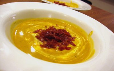 Butternut Squash Soup with Pancetta and Tomatoes
